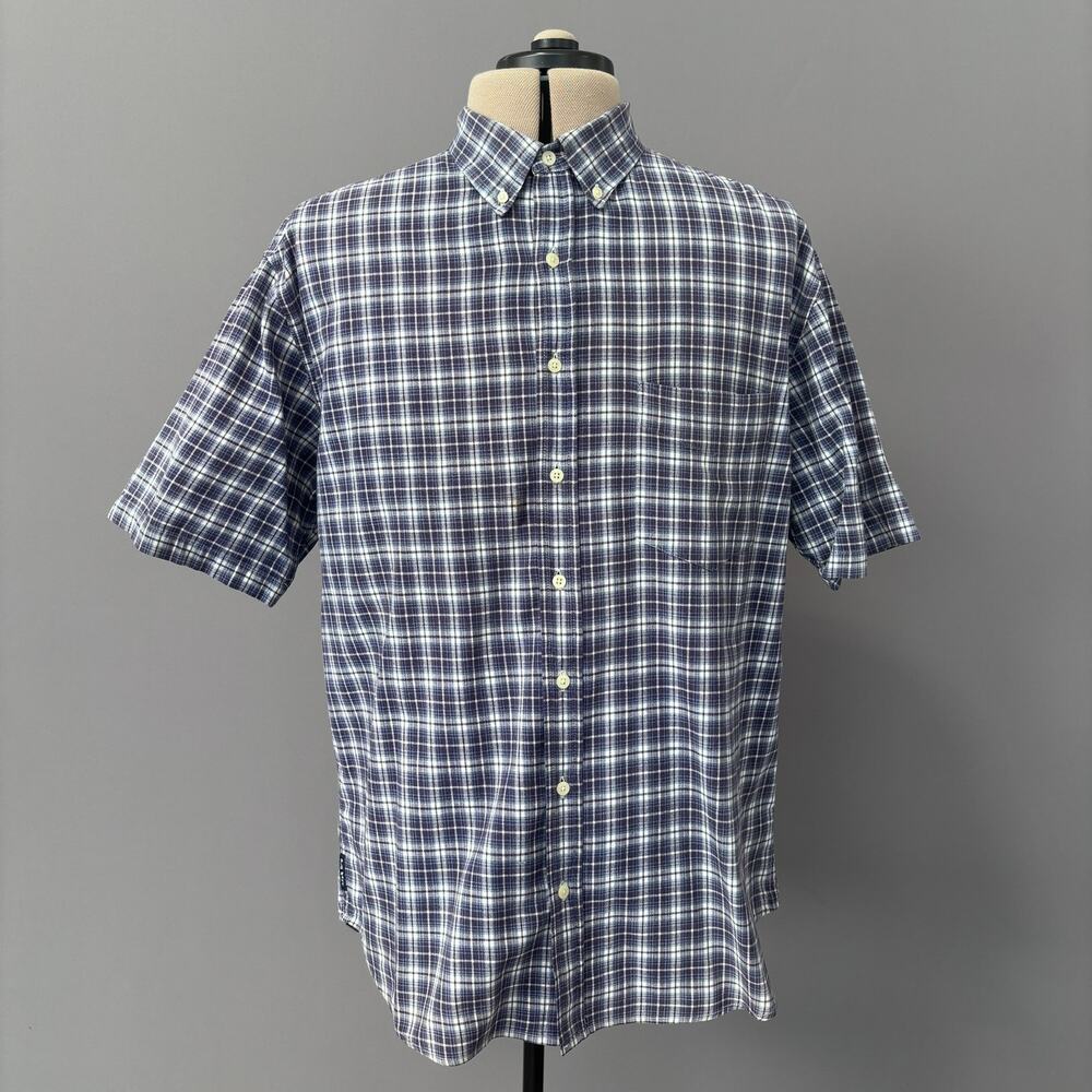 Old Navy Blue and White Plaid Mens Short Sleeve Button Front Shirt Sz Large